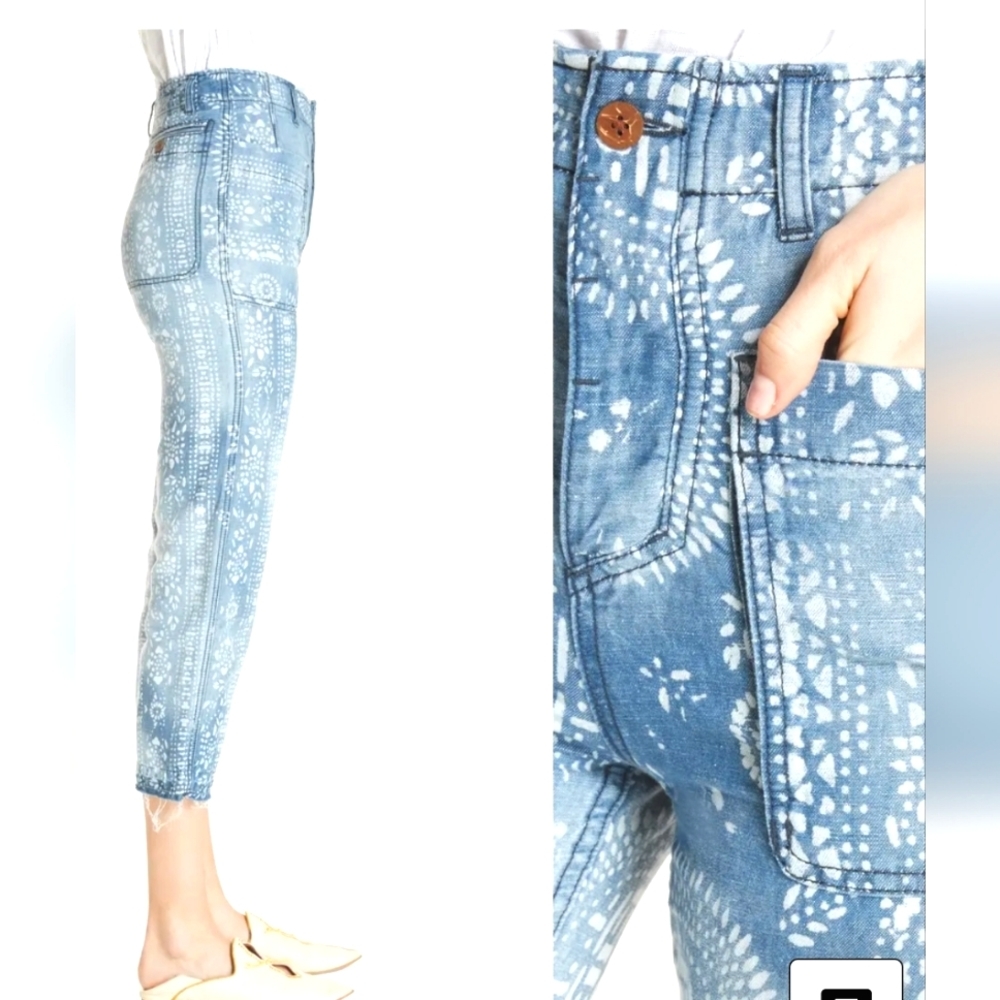 Free People ISLAND VIBES DISCHARGE TROUSERS IN BLUE - Picture 4 of 15